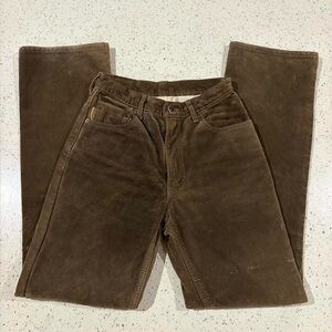 100% Cotton Genuine Suede Leather Pants in Dark Brown